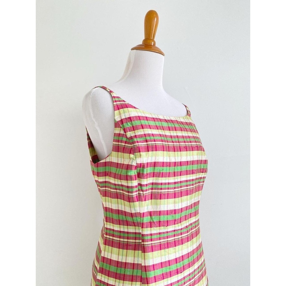 Vintage 90s Y2K Esprit Silk Slip Mini Dress Pastel Madras Plaid Print Retro Prep - Picture 2 of 8